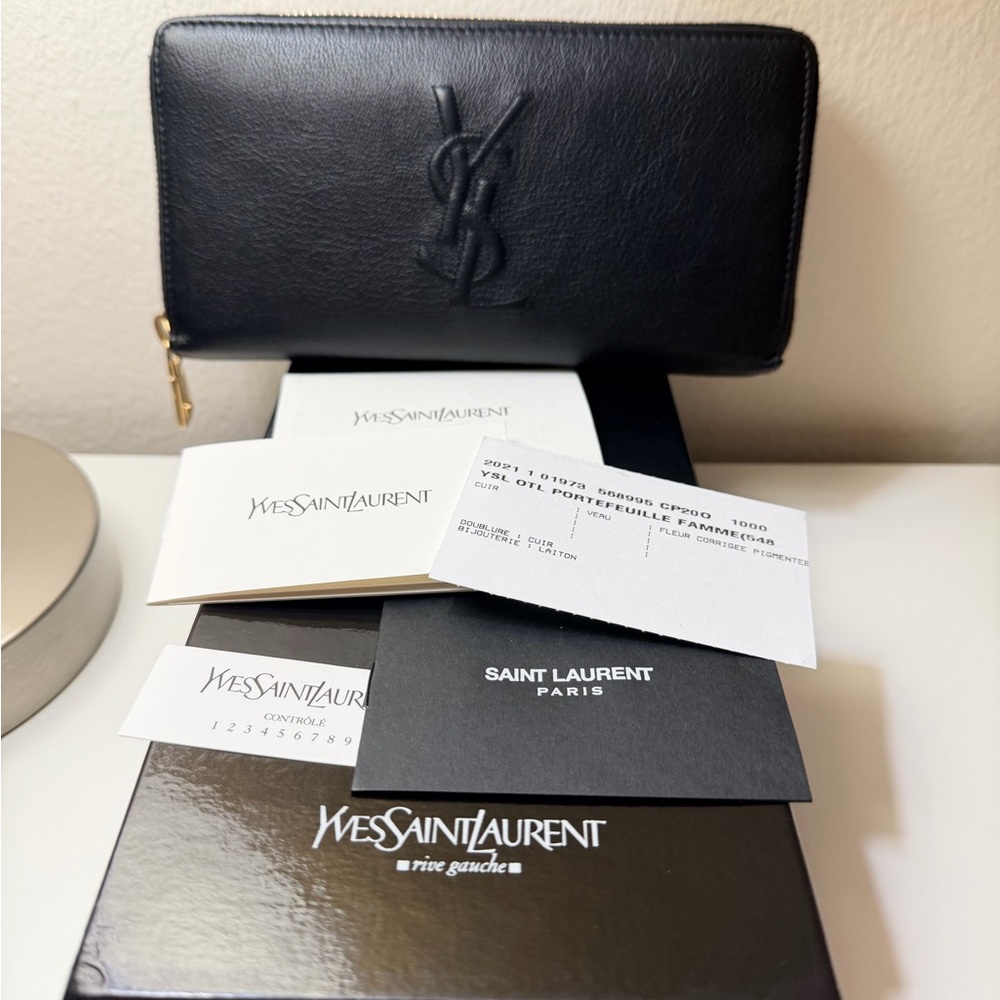 Yves Saint Laurent YSL Black long zipper wallet
